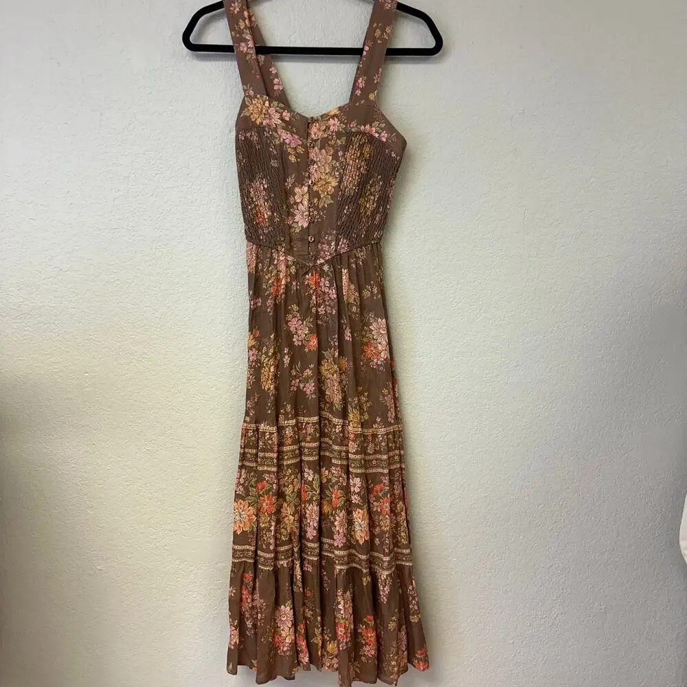 Spell meadowland linen brown midi sundress xxs - Picture 4 of 9